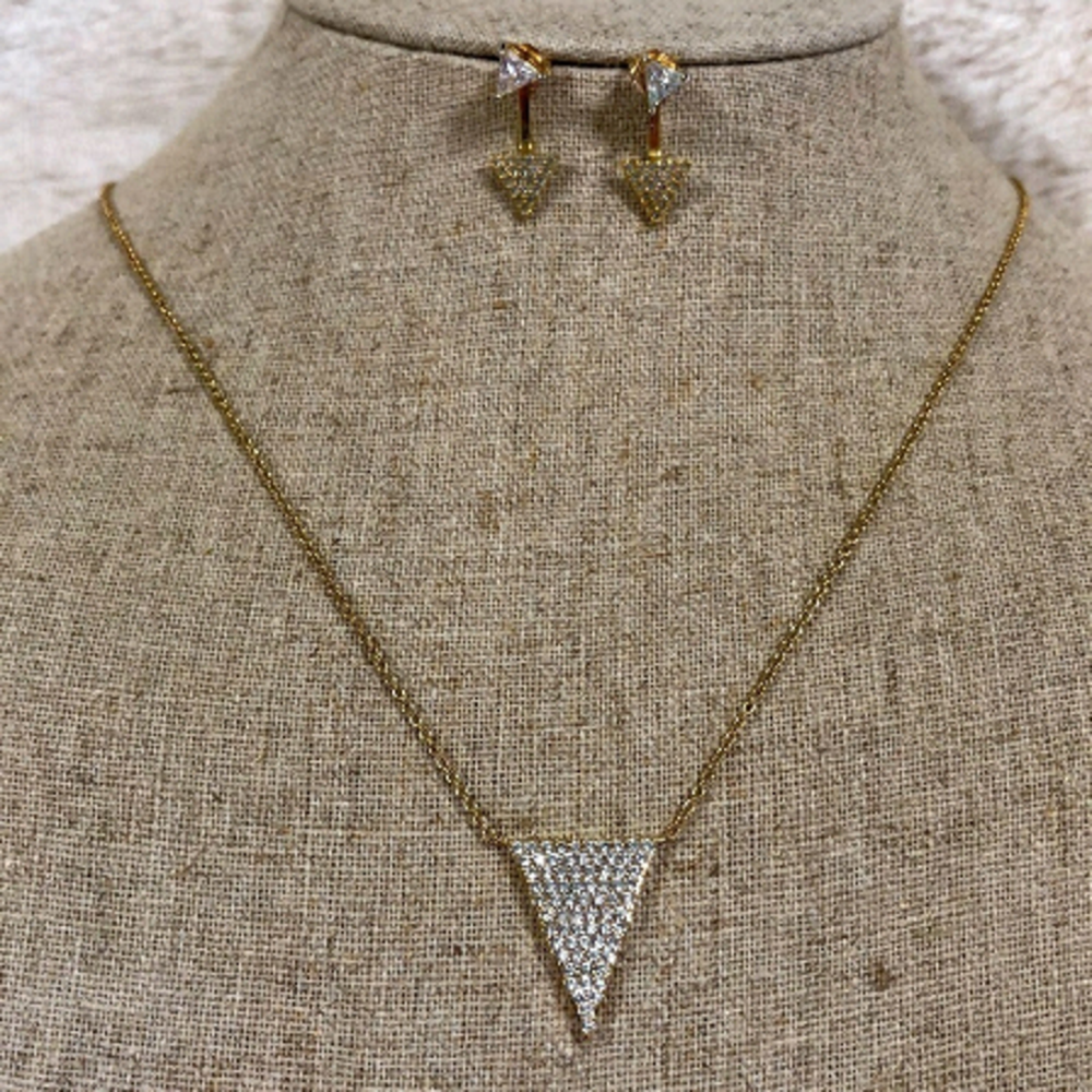 Gold Triangle Necklace And Peekaboo Earrings